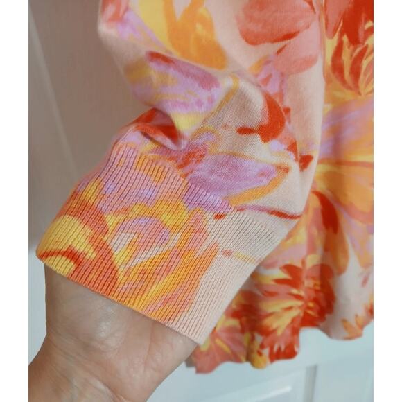 Isaac Mizrahi Live Yellow Pink Floral Spring Cardigan Office Casual Large - Picture 4 of 8